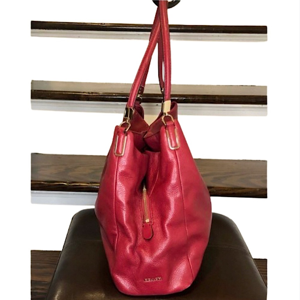 COACH Madison Phoebe Tumbled Red Leather Copper Lining 3 Section Shoulder Bag - Picture 4 of 16
